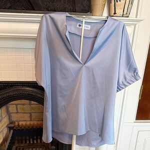 Chic Sky Blue V-Neck satin Top- worn once. 168 retail